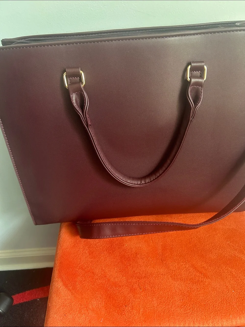 Women's Embossed Floral Tote laptop Bag - Burgundy